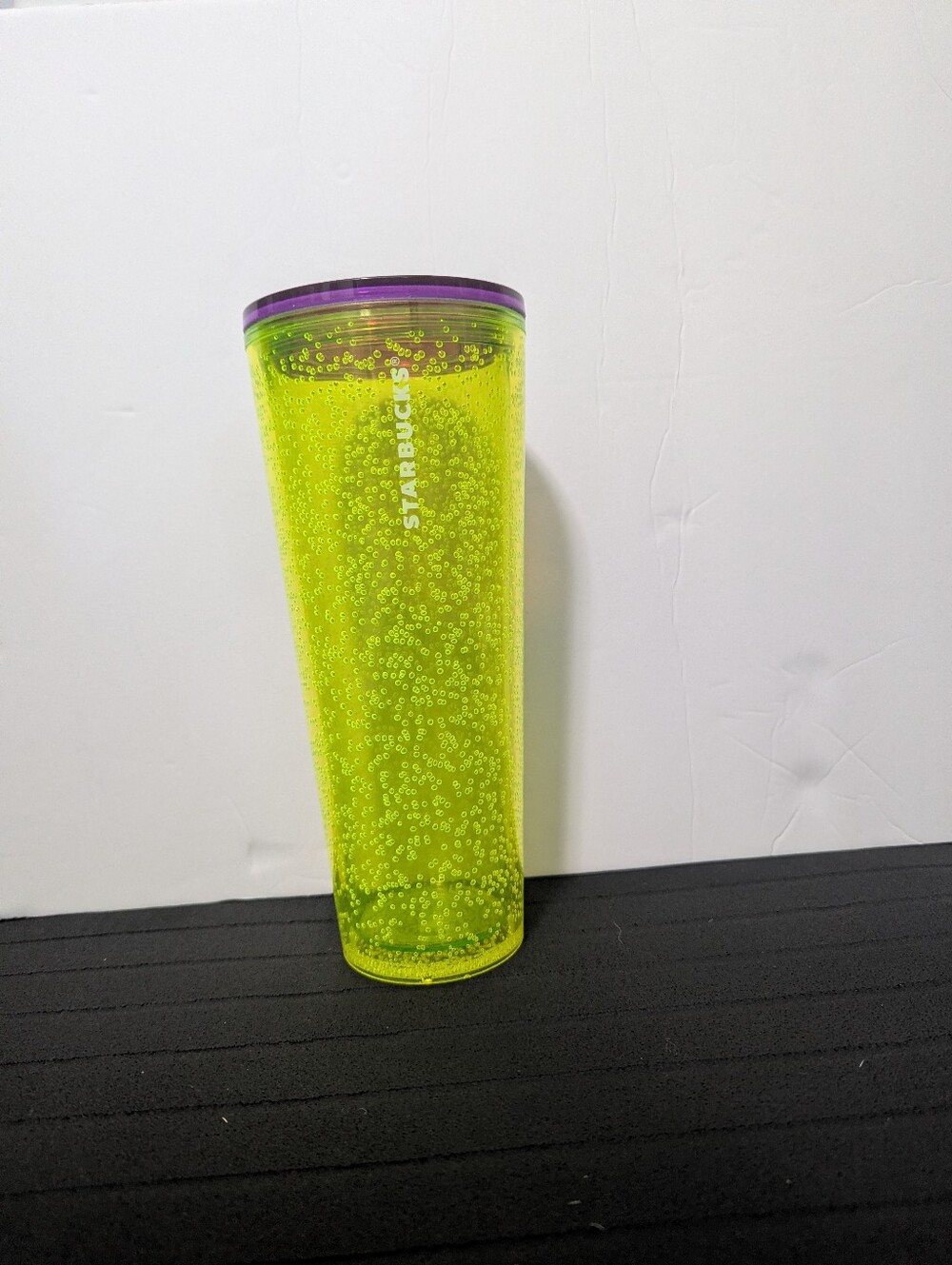 Starbucks Neon Yellow-Green Bubble Tumbler with Purple Lid